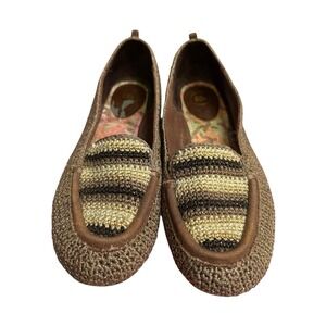 The Sak Woven Textile Sparkly Slip On Flats Womens Size 8.5M Brown Beige Gold
